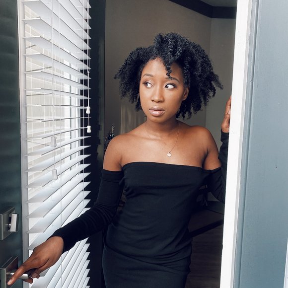 Black Long Sleeve Off-the Shoulder Short Dress - Picture 2 of 5